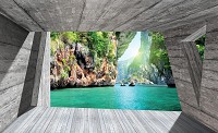 Флізелінові фотошпалери фото 3д море сіра кімната 312x219 см Вид на скелястий острів (3141VEXXL)+клей - вид 1 мініатюра