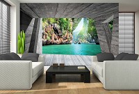 Флізелінові фотошпалери до зали 3д море сіра кімната 368x254 см Вид на скелястий острів (3141V8)+клей - вид 5 мініатюра