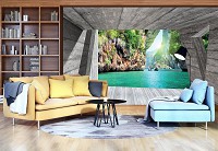 Флизелиновые фотообои 3д море серая комната 254x184 см Вид на скалистый остров (3141V4)+клей