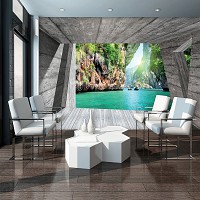 Флизелиновые фотообои фото 3д море серая комната 312x219 см Вид на скалистый остров (3141VEXXL)+клей