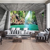 Флізелінові фотошпалери до зали 3д море сіра кімната 368x254 см Вид на скелястий острів (3141V8)+клей - вид 9 мініатюра