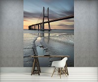 Морской пейзаж флизелиновые 3д фотообои 206x275 см Мост Васко да Гама на закате (3143VEA)+клей