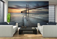 Природа 3д флізелінові фотошпалери 254x184 см Міст Васко да Гама на заході сонця (3143V4)+клей