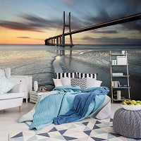 3д природа флизелиновые фотообои 368x254 см Мост Васко да Гама на закате (3143V8)+клей