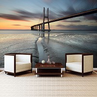 Природа 3д флізелінові фотошпалери 312x219 см Міст Васко да Гама на заході сонця (3143VEXXL)+клей