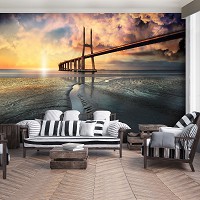 3д восход солнца флизелиновые фотообои 368x254 см Мост Васко да Гама (3144V8)+клей