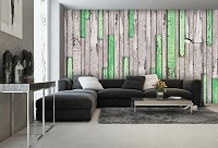 Флизелиновые фотообои в спальню над кроватью под дерево 416x254 см Серые и зеленые старые доски (3146VEXXXL)+клей