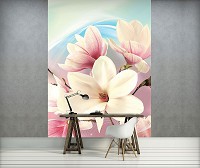 Красивые флизелиновые фотообои 3д цветы на абстрактном фоне 184x254 см Магнолия (3148V4A)+клей