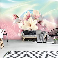3д цветы на абстрактном фоне флизелиновые фотообои 312x219 см Магнолия (3148VEXXL)+клей