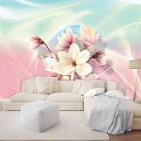 Флизелиновые фотообои 3д цветы на абстрактном фоне 416x254 см Магнолия (3148VEXXXL)+клей