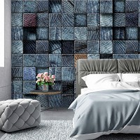 Триде флизелиновые фотообои 3д квадратики 312x219 см Синие деревянные кубики (3165VEXXL)+клей