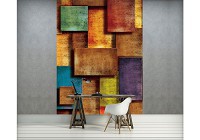 Флизелиновые фотообои 3д квадраты 206x275 см Цветные старые плитки (3181VEA)+клей