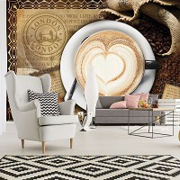 Флизелиновые фото обои чашка кофе на кухню 254x184 см Сердце из кофейной пены (3186V4)+клей
