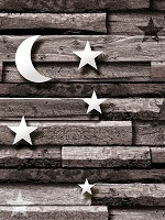 Флізелінові сірі фотошпалери під дерево 206x275 см Зірки та місяць на дошки (3224VEA)+клей - вид 1 мініатюра