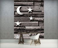 Флизелиновые серые фотообои под дерево 184x254 см Звезды и луна на досках (3224V4A)+клей