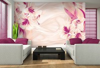 Флизелиновые фотообои с цветами на стену 312x219 см Светлая абстракция и лилии (3245VEXXL)+клей