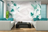 Флизелиновые фотообои цветы 368x254 см Зеленая абстракция и лилии (3246V8)+клей