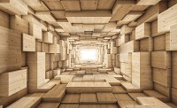 Флізелінові фотошпалери 3д розширюючі куби 254x184 см коричневий дерев'яний тунель (3247V4)+клей - вид 1 мініатюра