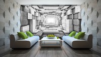 Флизелиновые фотообои 3d кубики из досок 368x280 см серый деревянный туннель (3248V10)+клей