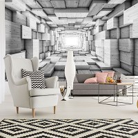 3д флизелиновые фотообои кубики из досок 254x184 см серый деревянный туннель (3248V4)+клей