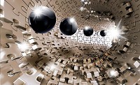Флизелиновые фотообои шары 312x219 см 3D-пазл-туннель с черными сферами (3258VEXXL) +клей