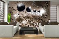 Арт флизелиновые фотообои 368x280 см 3D-пазл-туннель с черными сферами (3258V10)+клей