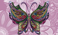 Флизелиновые фотообои для кухни 254x184 см Цветная бабочка на розовом узорчатом фоне (3263V4)+клей