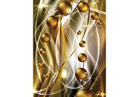 Красивые флизелиновые фотообои на кухню 184x254 см Сферы в пространстве на серо желтом фоне (3268V4A)+клей