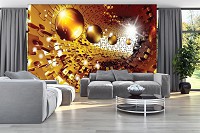 Флизелиновые фотообои круги 254x184 см 3D-пазл-туннель с золотыми сферами (3272V4)+клей