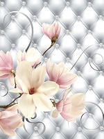 Абстрактні флізелінові фотошпалери 206x275 см Квіти магнолії та сірий стьобаний візерунок (3273VEA)+клей - вид 1 мініатюра