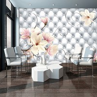 Искусство флизелиновые фотообои 254x184 см Цветы магнолии и серый стеганый узор (3273V4)+клей