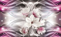 Флізелінові фотошпалери 3д 368x254 см Квіти магнолії та хвилястий візерунок (3284V8)+клей - вид 1 мініатюра