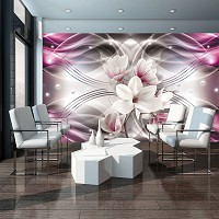 Флизелиновые 3д фотообои абстрактные 254x184 см Цветы магнолии и волнистый узор (3284V4)+клей