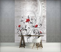 Флизелиновые фотообои абстракция 184x254 см Цветочный узор на сером бетоне (3285V4A)+клей