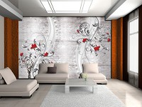 Флизелиновые фотообои абстракция в интерьере 416x254 см Цветочный узор на сером бетоне (3285VEXXXL)+клей