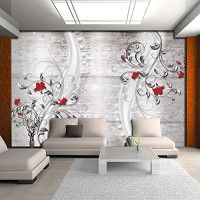 Флизелиновые фотообои абстракция 312x219 см Цветочный узор на сером бетоне (3285VEXXL)+клей