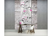 Флизелиновые серые фотообои в спальню над кроватью 184x254 см Цветочный узор на бетоне (3286V4A)+клей