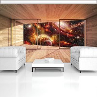 Флизелиновые 3д фотообои на тему космос 312x219 см Вид из окна террасы на вселенную (3287VEXXL)+клей