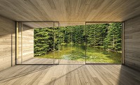 Флизелиновые 3д фотообои природа 368x254 см Вид из окна террасы на реку в хвойном лесу (3293V8)+клей - вид 1 миниатюра