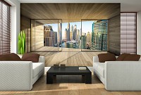 Флизелиновые фотообои 3д 254x184 см Вид из окна террасы на город Дубаи (3295V4)+клей