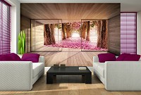 3d флизелиновые фотообои природа 416x254 см Вид из окна террасы на цветочную аллею (3298VEXXXL)+клей