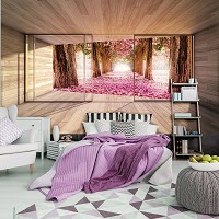 Флизелиновые 3д фотообои на стену 312x219 см Вид из окна террасы на цветочную аллею (3298VEXXL)+клей