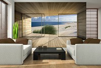 Флізелінові фотошпалери з природою в інтер'єрі 368x254 см 3д Вид з вікна на океан і пляж (3299V8)+клей
