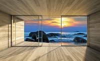 Флизелиновые фотообои 3д Природа Пейзаж 416x254 см Вид из окна террасы на синий пляж (3302VEXXXL)+клей - вид 1 миниатюра