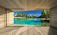 Природа флизелиновые фотообои море 3д деревянные доски 368x254 см Вид из окна террасы на Гавайи (3311V8)+клей - вид 1 миниатюра