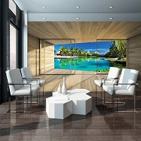 Флизелиновые фотообои море 3д деревянные доски 254x184 см Вид из окна террасы на Гавайи (3311V4)+клей