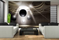 Флизелиновые фотообои геометрия 3д шары 416x254 см Черные сферы в бетонной комнате (3320VEXXXL)+клей