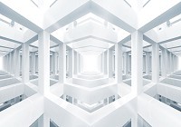 Популярные флизелиновые фотообои 312x219 см 3Д Белая геометрическая абстракция с перспективой (3325VEXXL)+клей