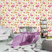 Флизелиновые фотообои на всю стену 254x184 см Узор из фламинго с листочками (3327V4)+клей