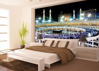 Флизелиновые фотообои в спальню над кроватью 3д ночной город 416x254 см Великая мечеть Мекки (3336VEXXXL)+клей